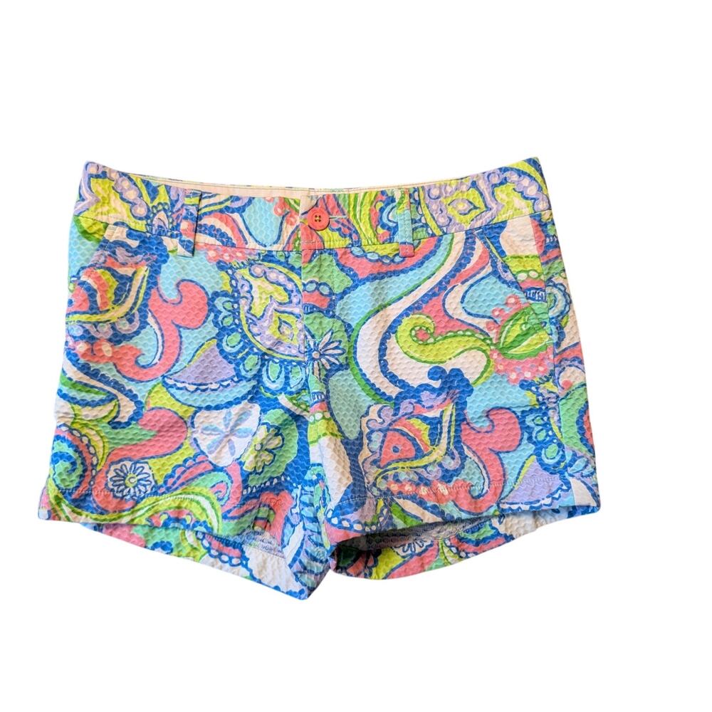 Lilly Pulitzer The Callahan Short Womens 8 Blue Multi Paisley Seersucker Cotton